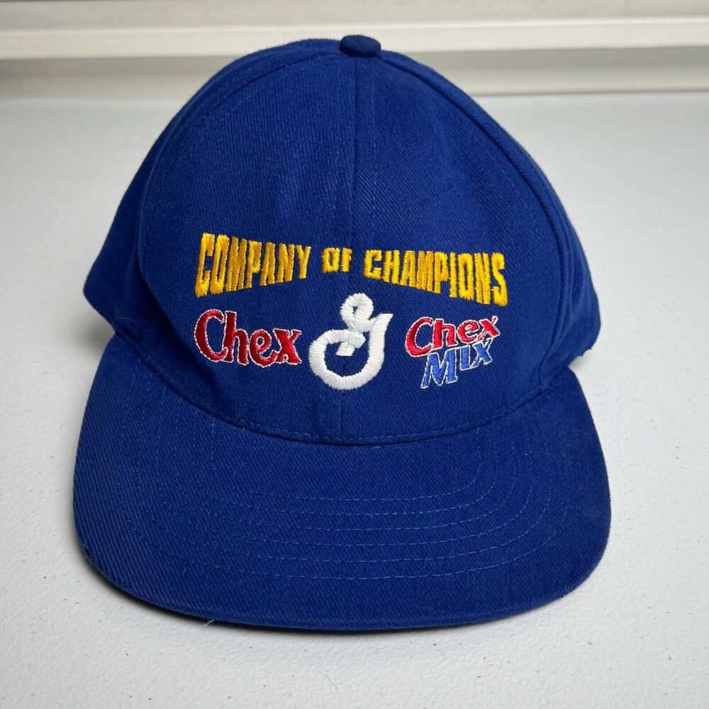 Vintage Chex Mix Company Of Champions Buckle Strap Hat Adult Blue 1997‎